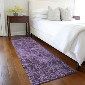 Homeroots 8' Runner Purple Abstract Washable Non Skid Indoor Outdoor Runner Rug Purple Polyester 563143