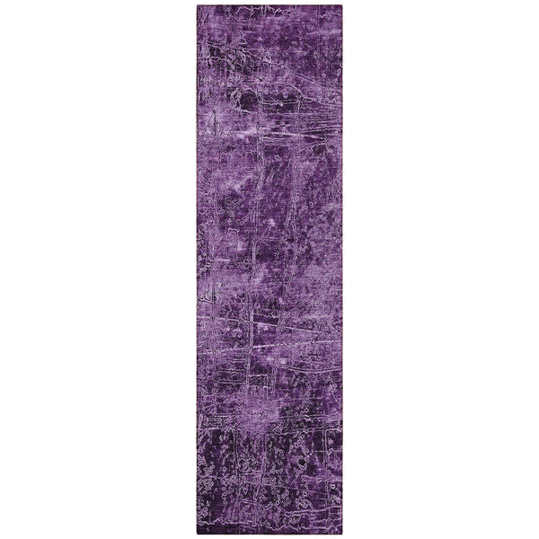 Homeroots 8' Runner Purple Abstract Washable Non Skid Indoor Outdoor Runner Rug Purple Polyester 563143
