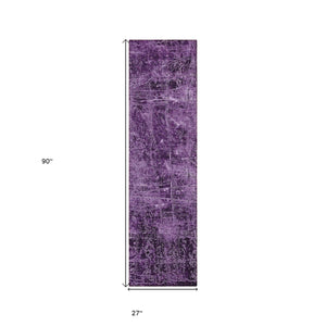 Homeroots 8' Runner Purple Abstract Washable Non Skid Indoor Outdoor Runner Rug Purple Polyester 563143