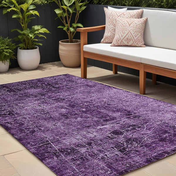 Homeroots 8' X 10' Purple Abstract Washable Non Skid Indoor Outdoor Area Rug Purple Polyester 563148