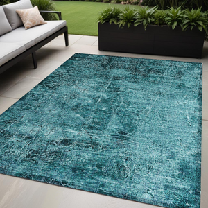 Homeroots 5' X 8' Teal Abstract Washable Non Skid Indoor Outdoor Area Rug Teal Polyester 563155