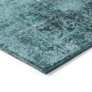 Homeroots 8' Round Teal Round Abstract Washable Non Skid Indoor Outdoor Area Rug Teal Polyester 563156