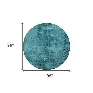 Homeroots 8' Round Teal Round Abstract Washable Non Skid Indoor Outdoor Area Rug Teal Polyester 563156