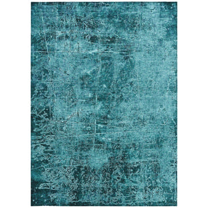 Homeroots 8' X 10' Teal Abstract Washable Non Skid Indoor Outdoor Area Rug Teal Polyester 563157