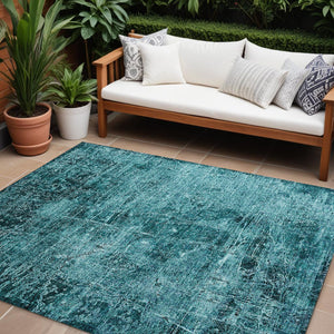 Homeroots 8' X 10' Teal Abstract Washable Non Skid Indoor Outdoor Area Rug Teal Polyester 563157
