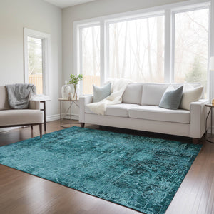 Homeroots 8' X 10' Teal Abstract Washable Non Skid Indoor Outdoor Area Rug Teal Polyester 563157