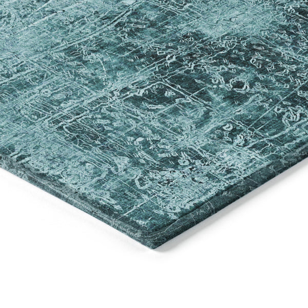 Homeroots 9' X 12' Teal Abstract Washable Non Skid Indoor Outdoor Area Rug Teal Polyester 563158