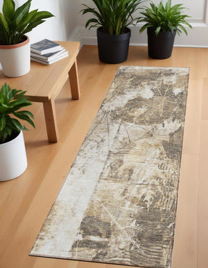 Homeroots 8' Runner Taupe And Ivory Floral Washable Non Skid Indoor Outdoor Runner Rug Beige Polyester 563161