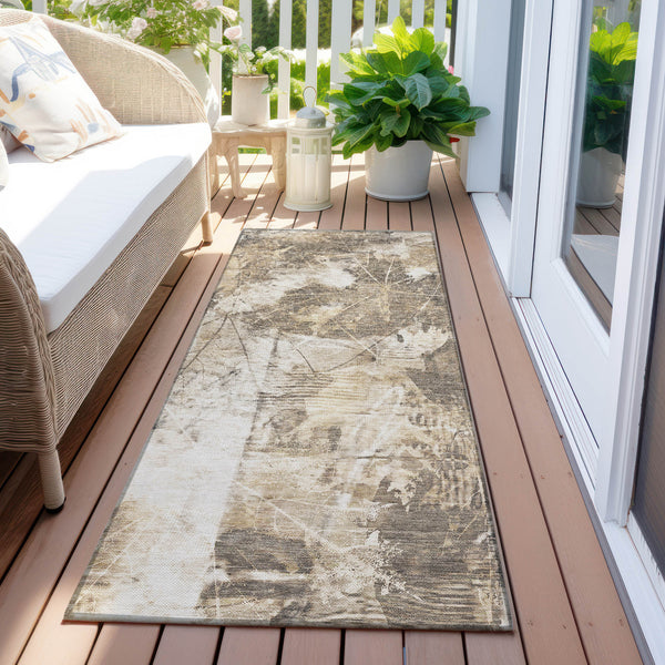 Homeroots 8' Runner Taupe And Ivory Floral Washable Non Skid Indoor Outdoor Runner Rug Beige Polyester 563161