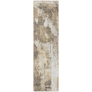 Homeroots 8' Runner Taupe And Ivory Floral Washable Non Skid Indoor Outdoor Runner Rug Beige Polyester 563161