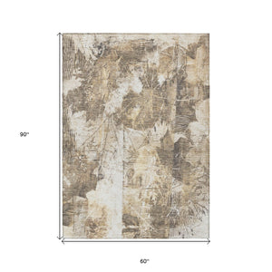 Homeroots 5' X 8' Taupe And Ivory Floral Washable Non Skid Indoor Outdoor Area Rug Beige Polyester 563164