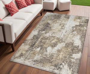 Homeroots 5' X 8' Taupe And Ivory Floral Washable Non Skid Indoor Outdoor Area Rug Beige Polyester 563164