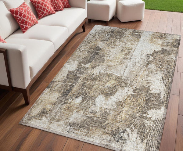 Homeroots 5' X 8' Taupe And Ivory Floral Washable Non Skid Indoor Outdoor Area Rug Beige Polyester 563164