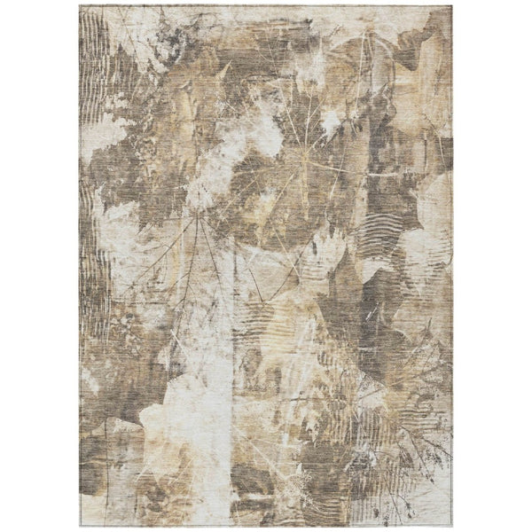 HomeRoots 5' Elegant Taupe and Ivory Floral Washable Area Rug for Indoor and Outdoor Use - Non-Skid Design 5' X 8' 563164
