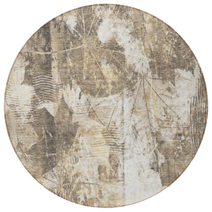 Homeroots 8' Round Taupe And Ivory Round Floral Washable Non Skid Indoor Outdoor Area Rug Beige Polyester 563165