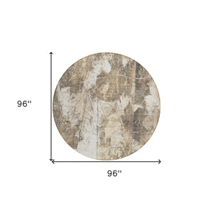 Homeroots 8' Round Taupe And Ivory Round Floral Washable Non Skid Indoor Outdoor Area Rug Beige Polyester 563165