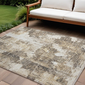 HomeRoots 5' Elegant Taupe and Ivory Floral Washable Area Rug for Indoor and Outdoor Use - Non-Skid Design 9' X 12' 563167