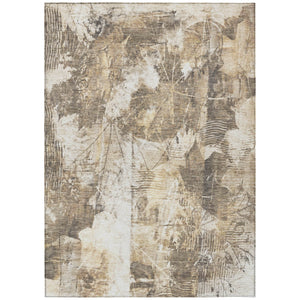Homeroots 9' X 12' Taupe And Ivory Floral Washable Non Skid Indoor Outdoor Area Rug Beige Polyester 563167