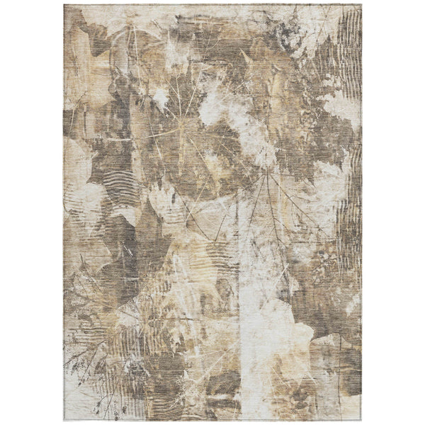 Homeroots 9' X 12' Taupe And Ivory Floral Washable Non Skid Indoor Outdoor Area Rug Beige Polyester 563167