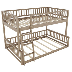 English Elm Full Xl Over Queen Bunk Bed Pine Frame with Guardrails Ladder and Slat Support Walnut GX000450AAD