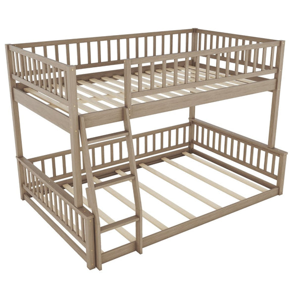 English Elm Full Xl Over Queen Bunk Bed Pine Frame with Guardrails Ladder and Slat Support Walnut GX000450AAD