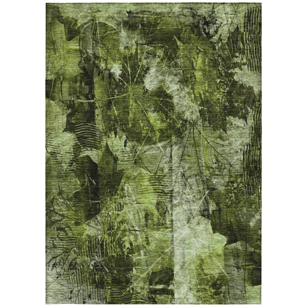 Homeroots 3' X 5' Green Floral Washable Non Skid Indoor Outdoor Area Rug Green Polyester 563172