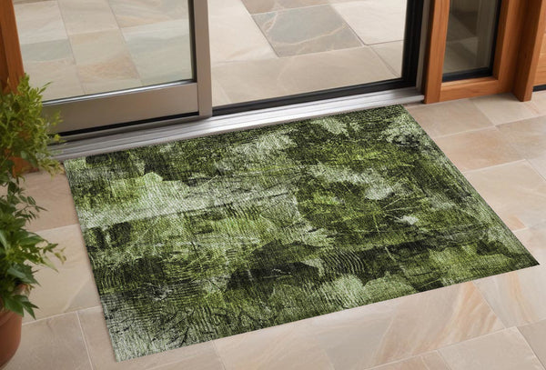 Homeroots 3' X 5' Green Floral Washable Non Skid Indoor Outdoor Area Rug Green Polyester 563172