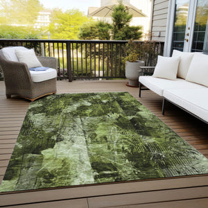 Homeroots 8' X 10' Green Floral Washable Non Skid Indoor Outdoor Area Rug Green Polyester 563175