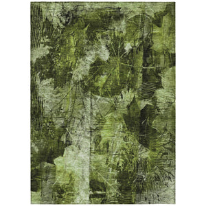 Homeroots 8' X 10' Green Floral Washable Non Skid Indoor Outdoor Area Rug Green Polyester 563175