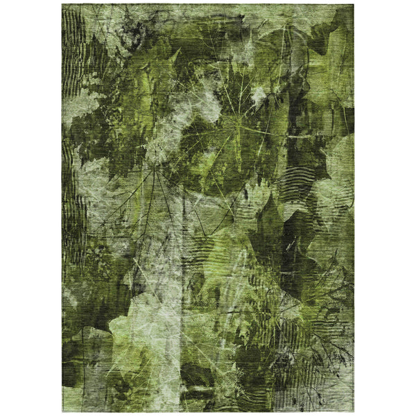 Homeroots 8' X 10' Green Floral Washable Non Skid Indoor Outdoor Area Rug Green Polyester 563175