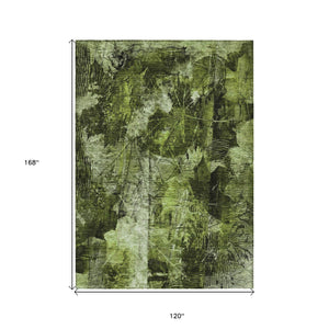 Homeroots 10' X 14' Green Floral Washable Non Skid Indoor Outdoor Area Rug Green Polyester 563177