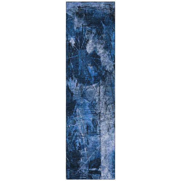 Homeroots 8' Runner Navy Blue Floral Washable Non Skid Indoor Outdoor Runner Rug Navy Polyester 563179