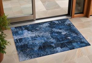 Homeroots 3' X 5' Navy Blue Floral Washable Non Skid Indoor Outdoor Area Rug Navy Polyester 563181
