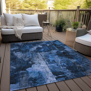 Homeroots 5' X 8' Navy Blue Floral Washable Non Skid Indoor Outdoor Area Rug Navy Polyester 563182