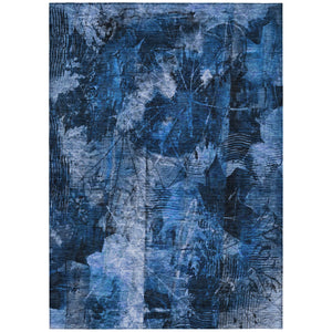Homeroots 5' X 8' Navy Blue Floral Washable Non Skid Indoor Outdoor Area Rug Navy Polyester 563182