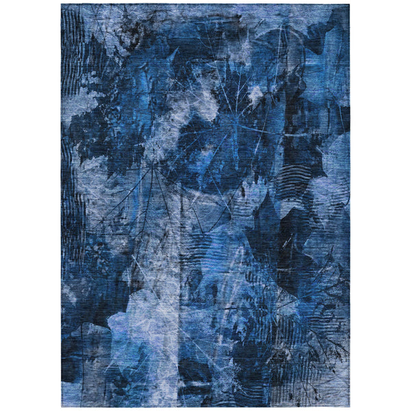 Homeroots 5' X 8' Navy Blue Floral Washable Non Skid Indoor Outdoor Area Rug Navy Polyester 563182