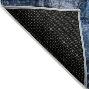 Homeroots 5' X 8' Navy Blue Floral Washable Non Skid Indoor Outdoor Area Rug Navy Polyester 563182