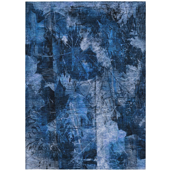 Homeroots 10' X 14' Navy Blue Floral Washable Non Skid Indoor Outdoor Area Rug Navy Polyester 563186