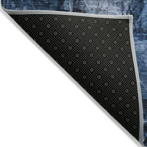 Homeroots 10' X 14' Navy Blue Floral Washable Non Skid Indoor Outdoor Area Rug Navy Polyester 563186