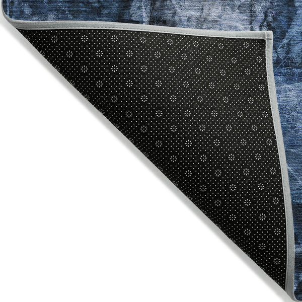 Homeroots 10' X 14' Navy Blue Floral Washable Non Skid Indoor Outdoor Area Rug Navy Polyester 563186