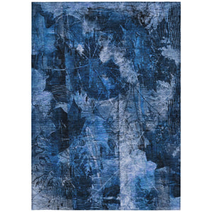 Homeroots 10' X 14' Navy Blue Floral Washable Non Skid Indoor Outdoor Area Rug Navy Polyester 563186