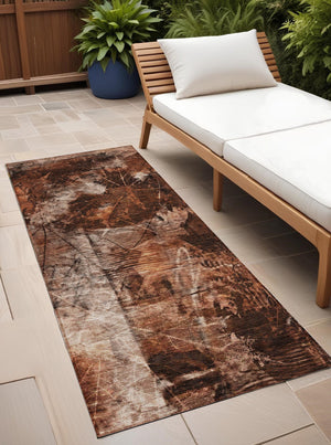 Homeroots 3' Elegant Floral Washable Non-skid Area Rug For Indoor And Outdoor Spaces - Stain Resistant Comfort Paprika Polyester 563188