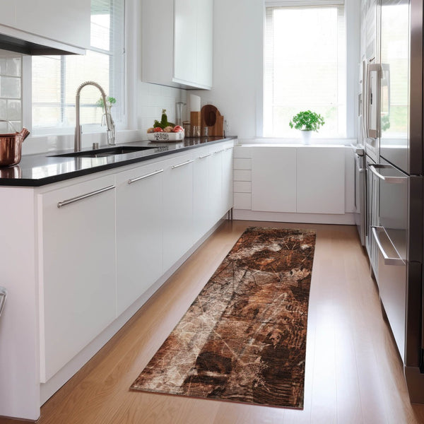 Homeroots 3' Elegant Floral Washable Non-skid Area Rug For Indoor And Outdoor Spaces - Stain Resistant Comfort Paprika Polyester 563188