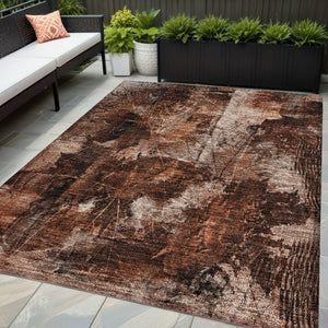 Homeroots 5' X 8' Orange Floral Washable Non Skid Indoor Outdoor Area Rug Paprika Polyester 563191