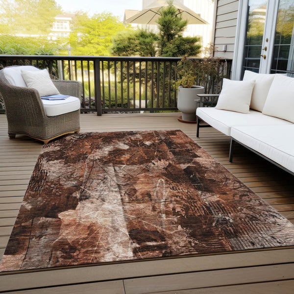 Homeroots 5' X 8' Orange Floral Washable Non Skid Indoor Outdoor Area Rug Paprika Polyester 563191
