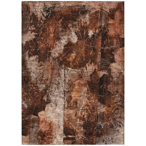 Homeroots 5' X 8' Orange Floral Washable Non Skid Indoor Outdoor Area Rug Paprika Polyester 563191