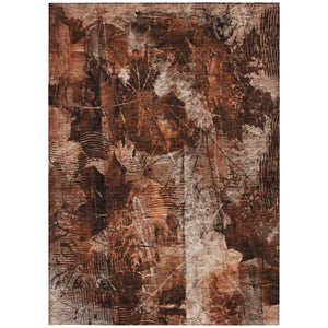 Homeroots 5' X 8' Orange Floral Washable Non Skid Indoor Outdoor Area Rug Paprika Polyester 563191