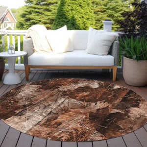 HomeRoots 5' Elegant Taupe and Ivory Floral Washable Area Rug for Indoor and Outdoor Use - Non-Skid Design 8' Round 563192