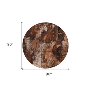 Homeroots 8' Round Orange Round Floral Washable Non Skid Indoor Outdoor Area Rug Paprika Polyester 563192