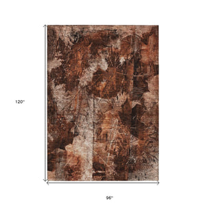 Homeroots 8' X 10' Orange Floral Washable Non Skid Indoor Outdoor Area Rug Paprika Polyester 563193